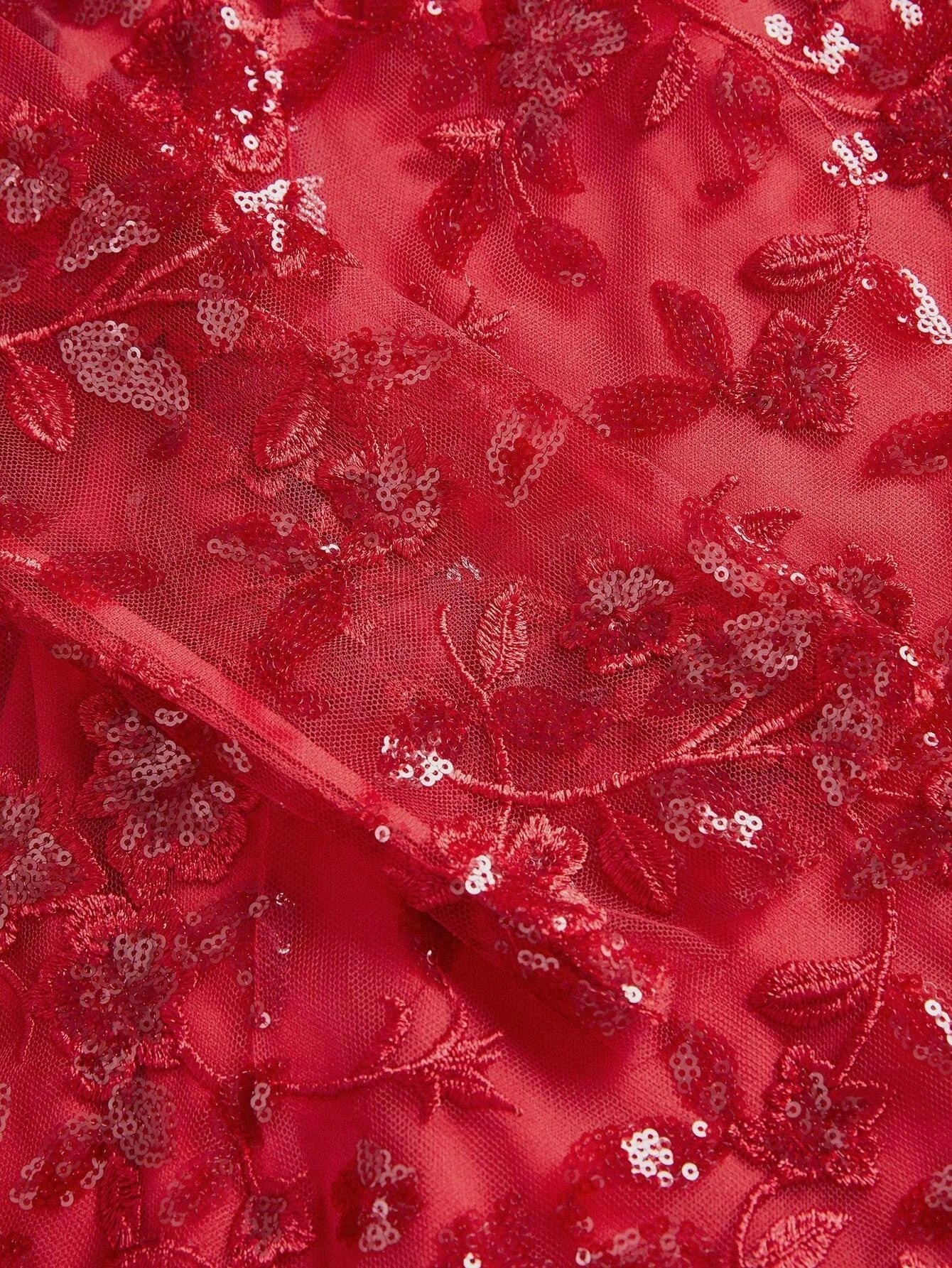 Sexy amp Elegant Christmas Red Metallic Sequin Sheer Mesh Panel Bodycon Party Dress For Women For