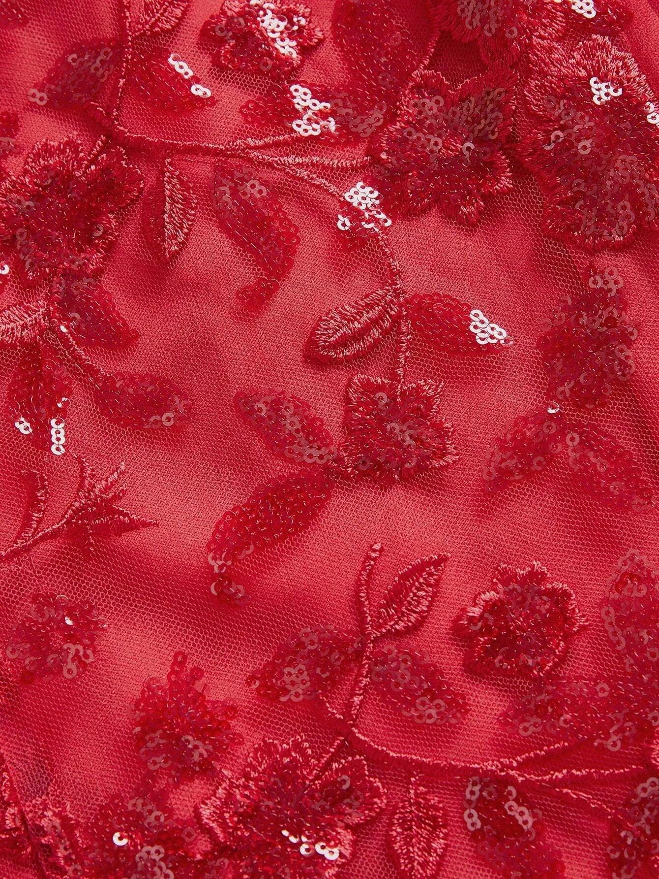 Sexy amp Elegant Christmas Red Metallic Sequin Sheer Mesh Panel Bodycon Party Dress For Women For
