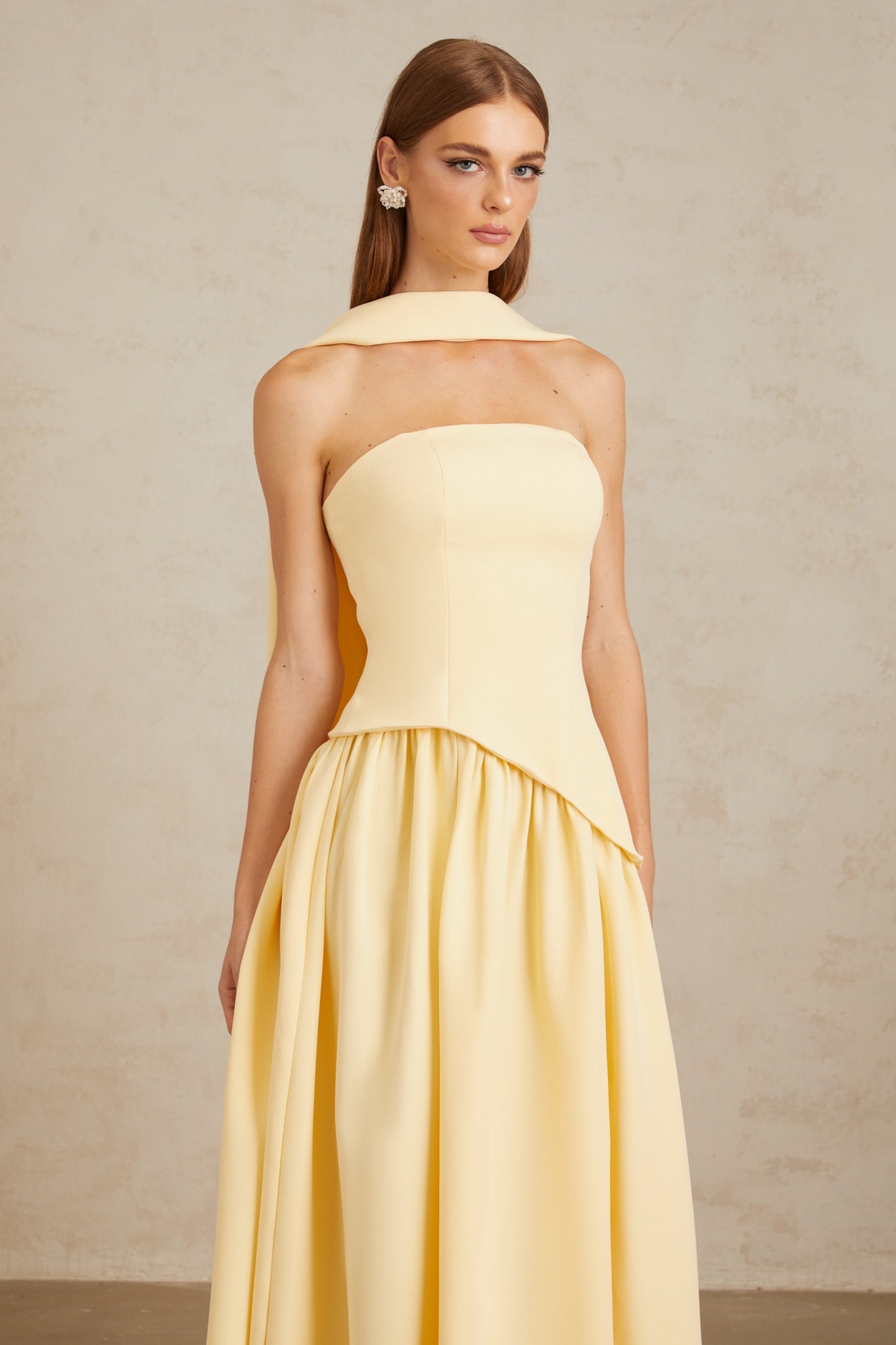 Sidonie Yellow OffShoulder Panel Maxi Gown