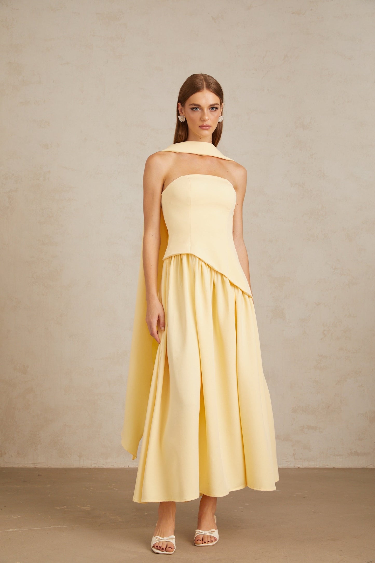 Sidonie Yellow OffShoulder Panel Maxi Gown