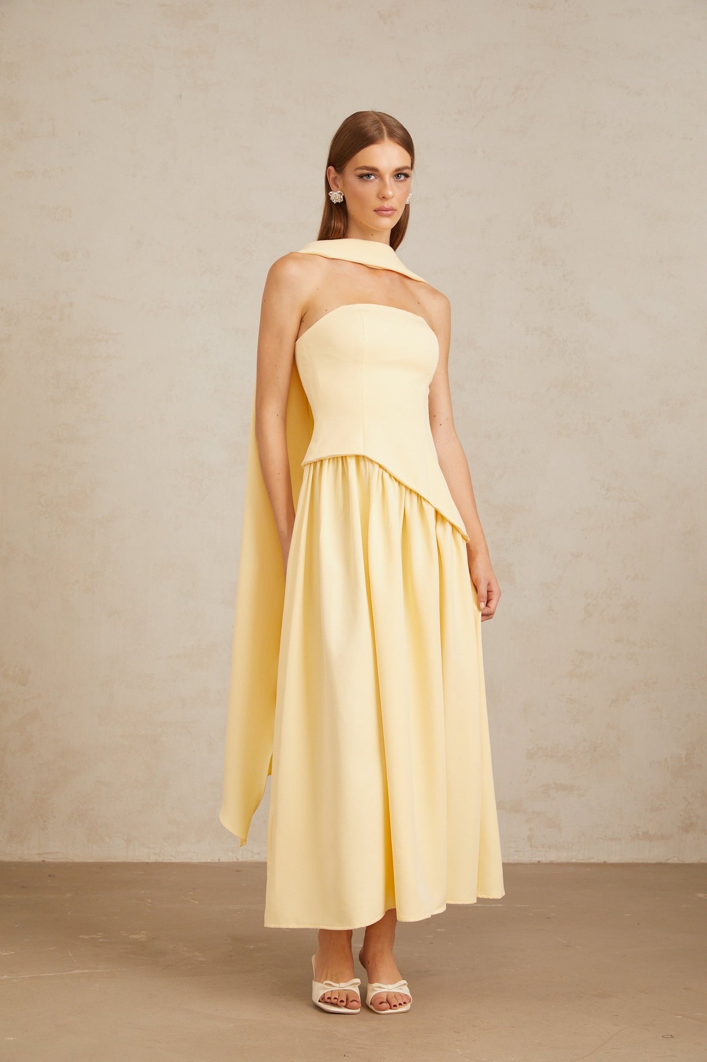 Sidonie Yellow OffShoulder Panel Maxi Gown