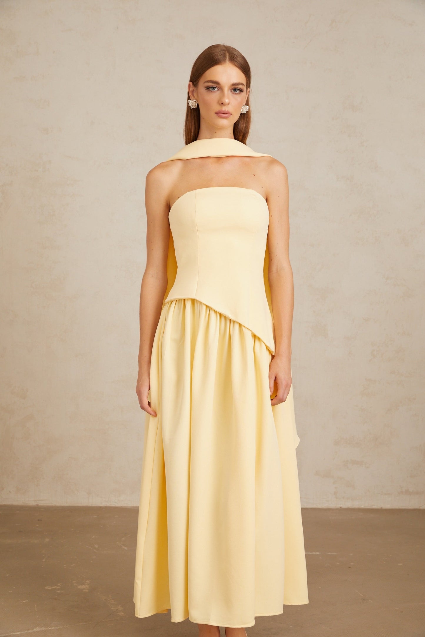 Sidonie Yellow OffShoulder Panel Maxi Gown