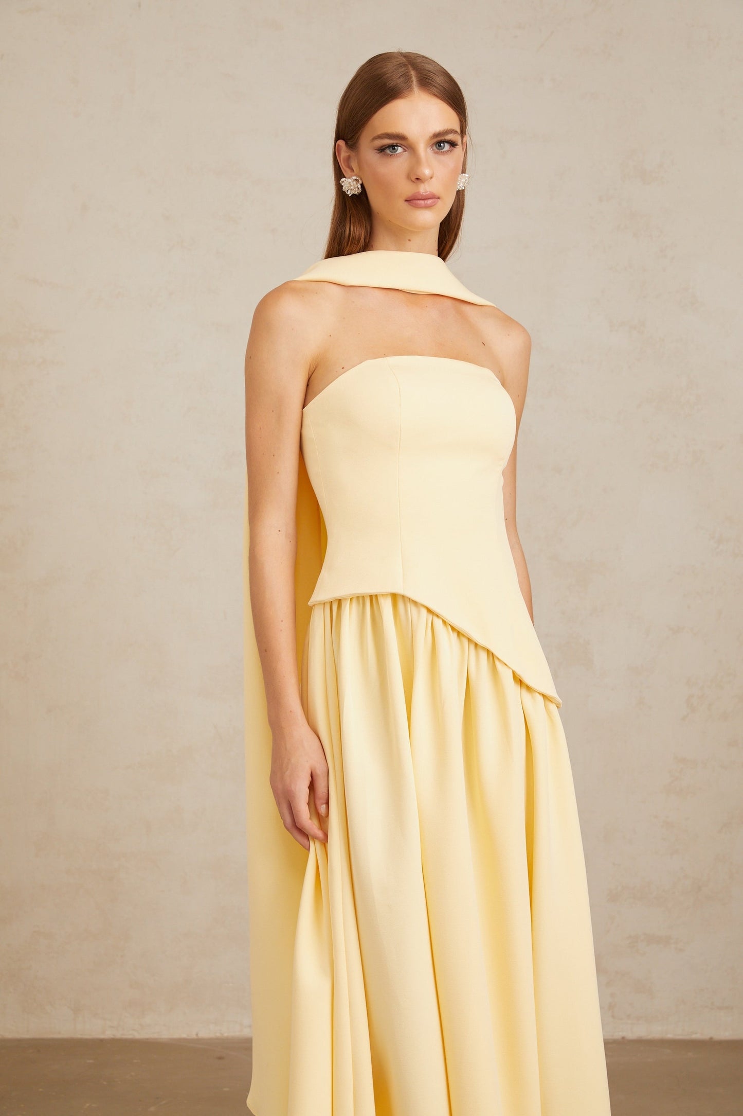Sidonie Yellow OffShoulder Panel Maxi Gown