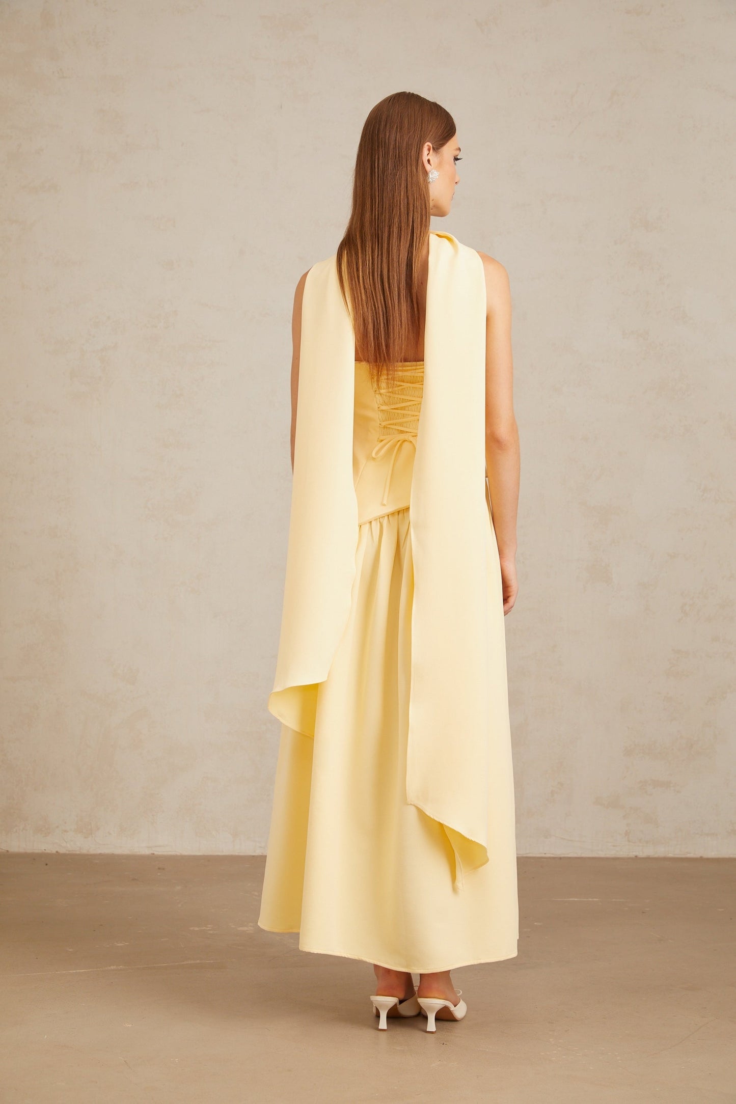 Sidonie Yellow OffShoulder Panel Maxi Gown