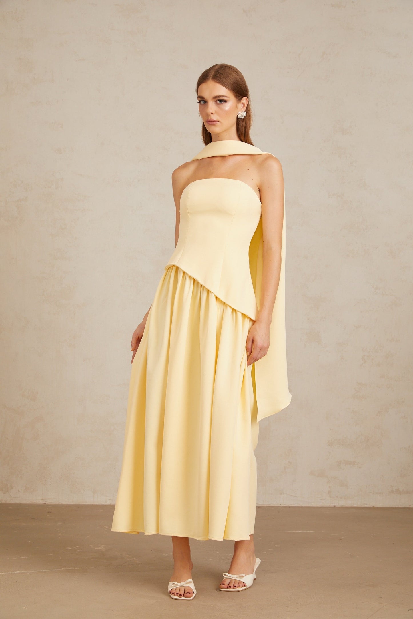 Sidonie Yellow OffShoulder Panel Maxi Gown