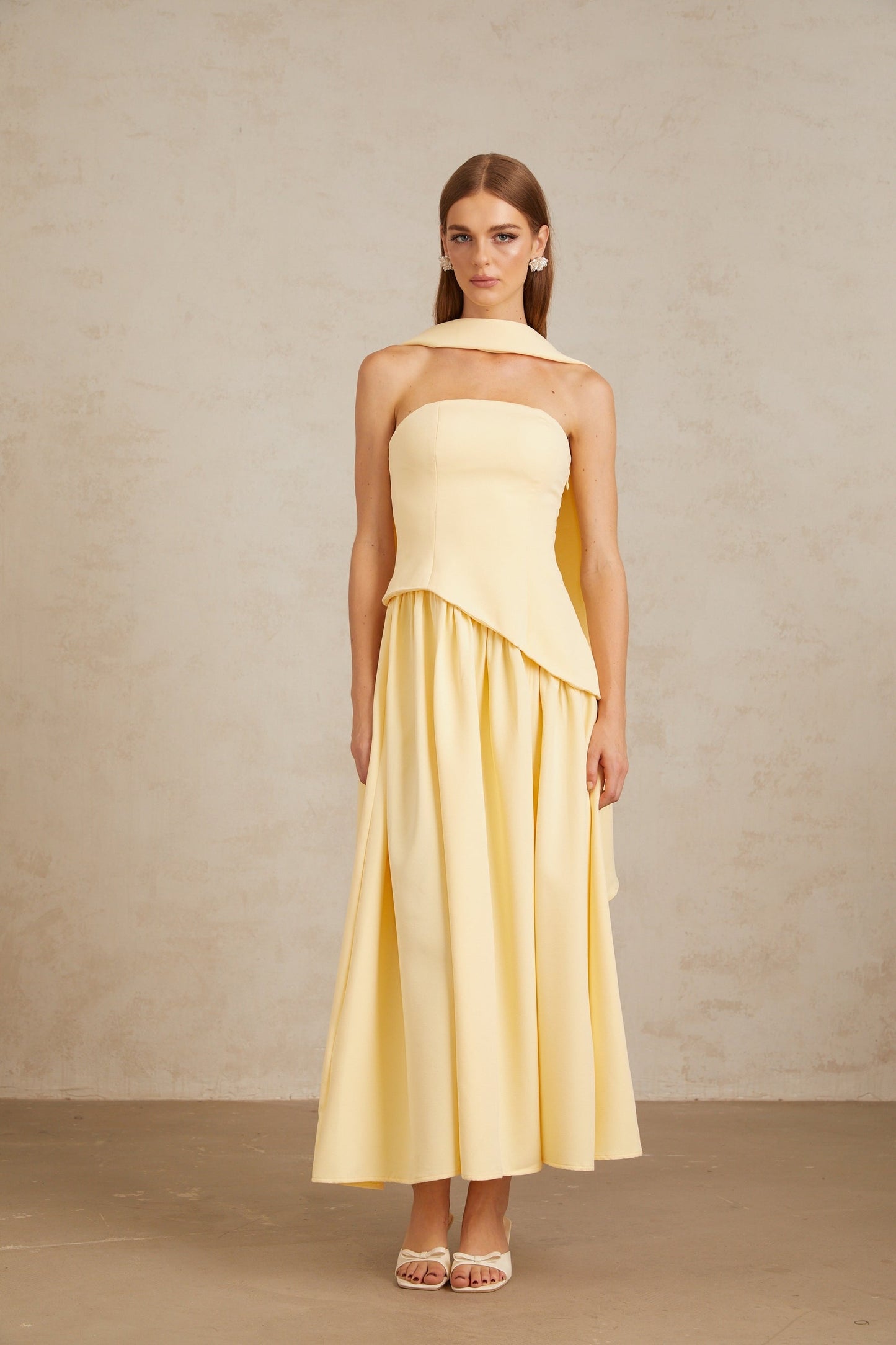 Sidonie Yellow OffShoulder Panel Maxi Gown