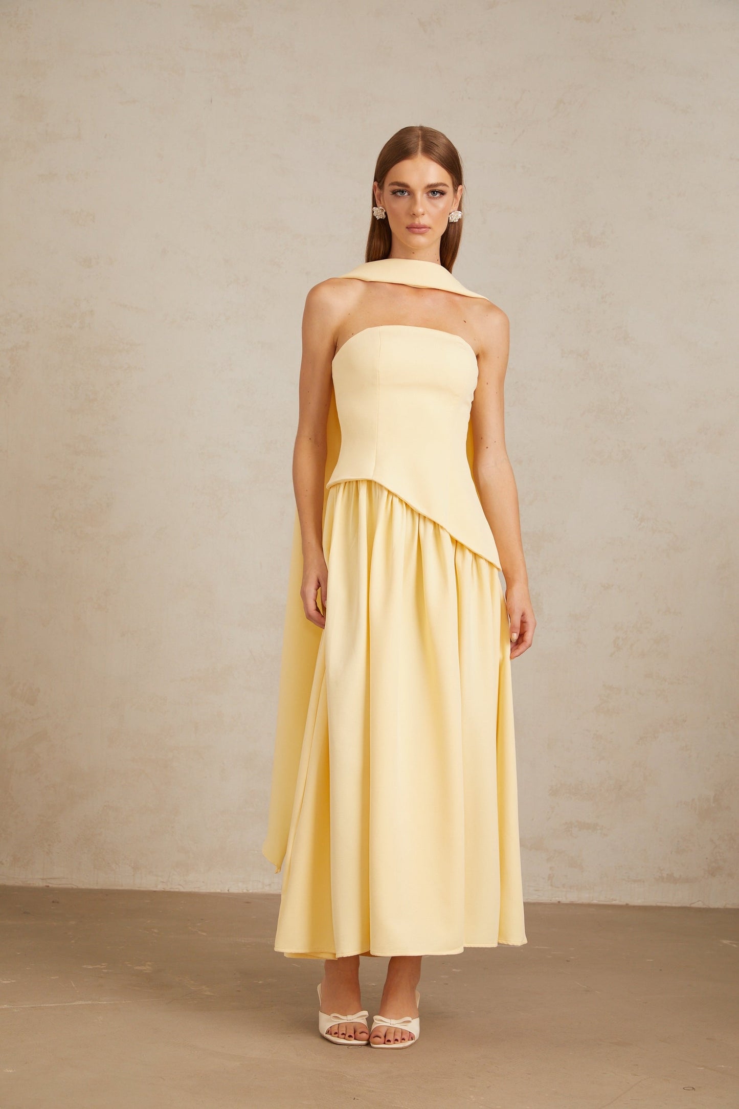 Sidonie Yellow OffShoulder Panel Maxi Gown