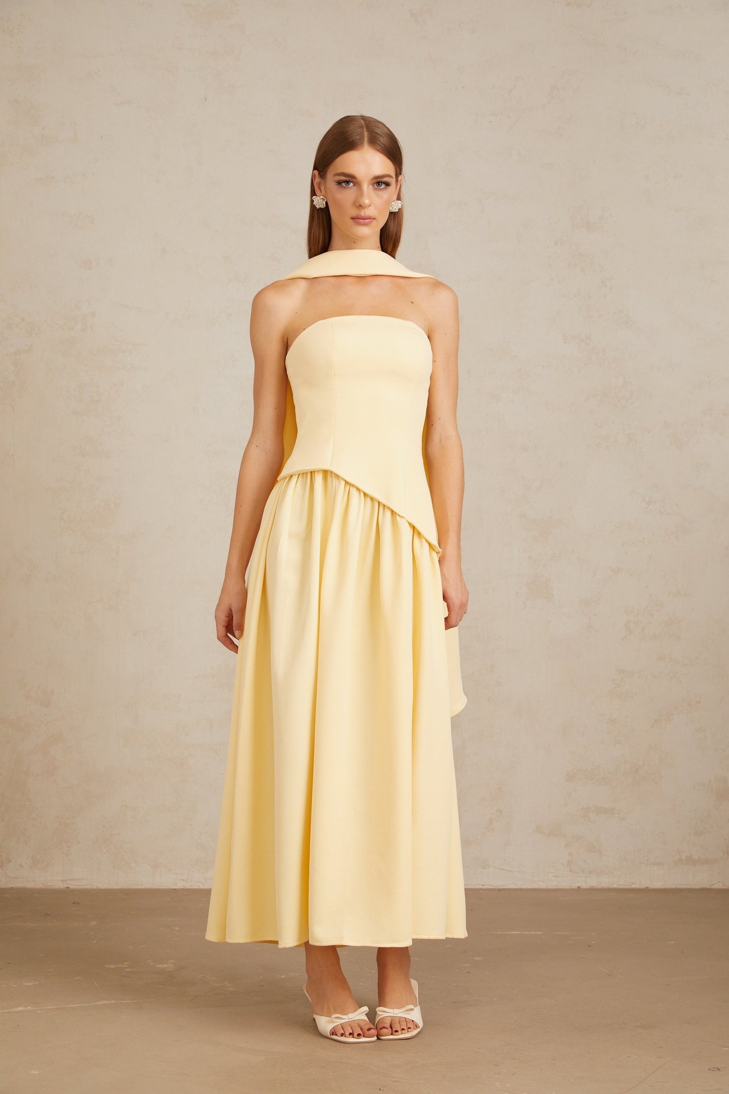 Sidonie Yellow OffShoulder Panel Maxi Gown