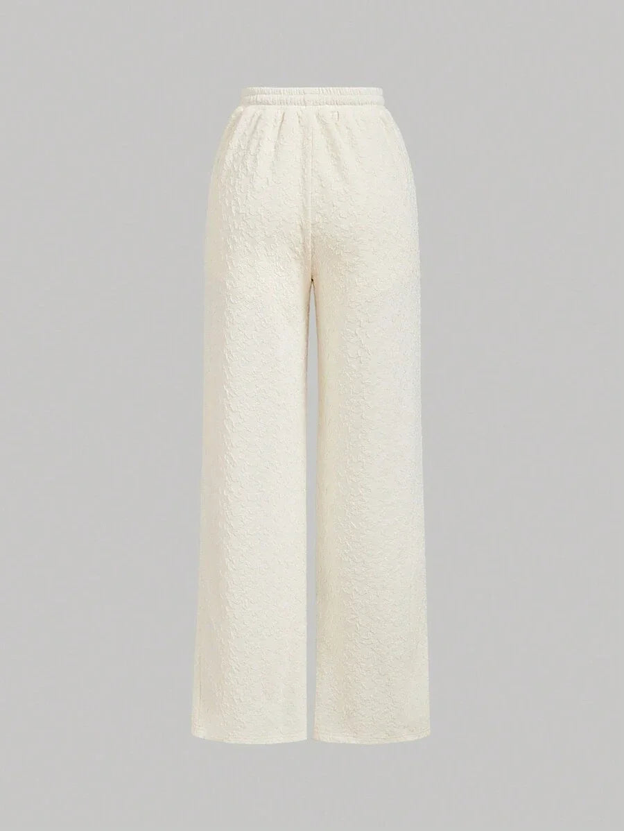 Simple Apricot Straight Trousers With Front Drawstring Autumn Trousers Casual Trousers Going Out
