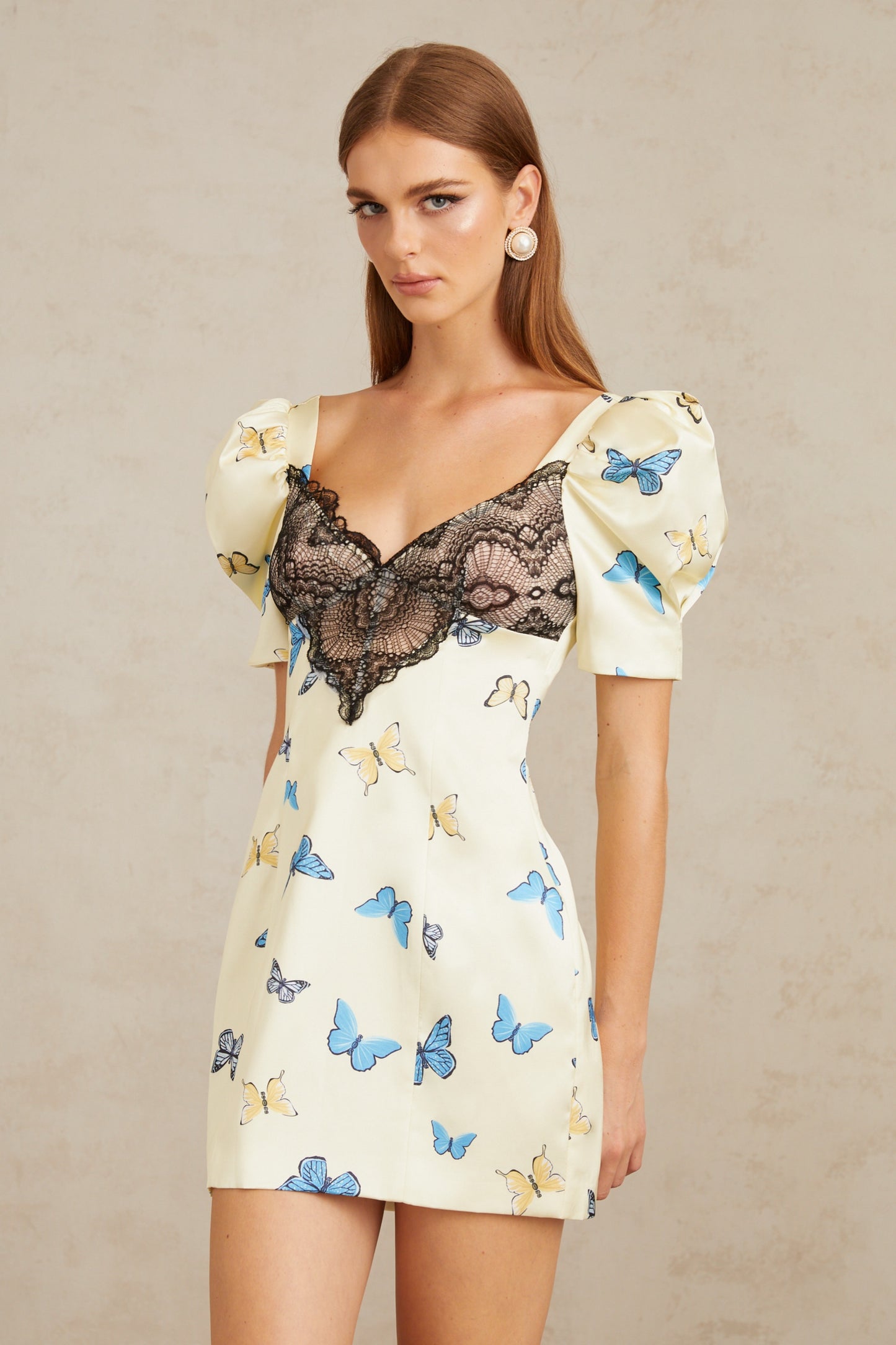 Sirkka White Butterfly Print Satin Mini Dress