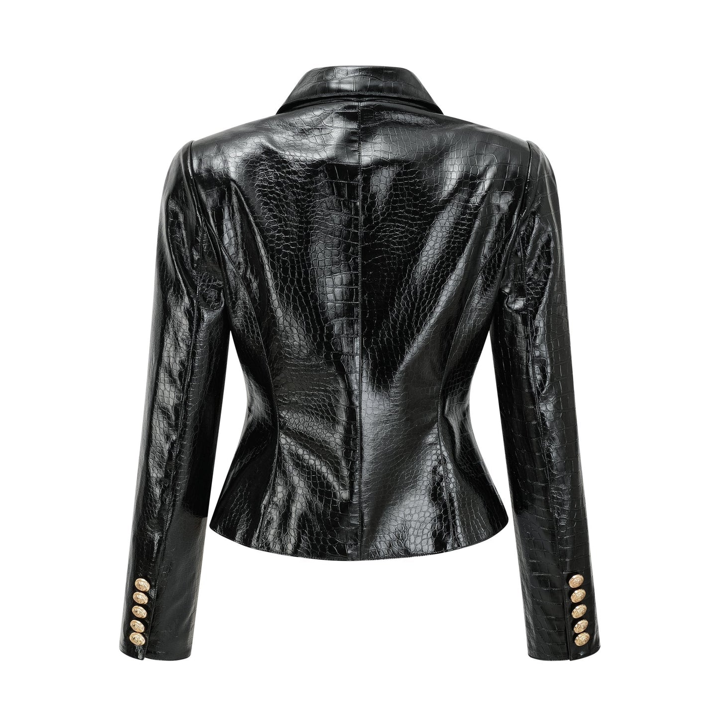 Sleek black leather jacket with cinched waist design by Elodie