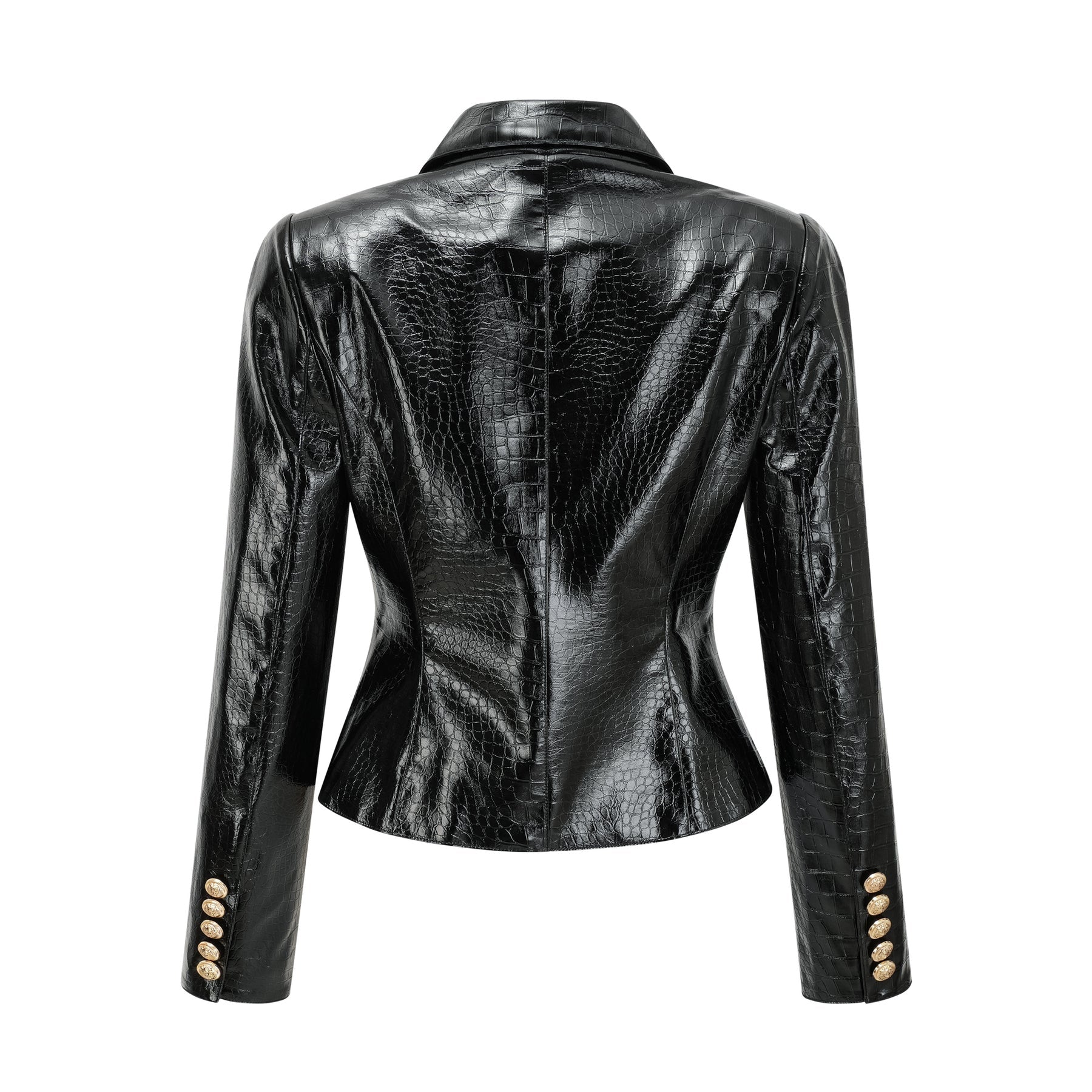 Sleek black leather jacket with cinched waist design by Elodie