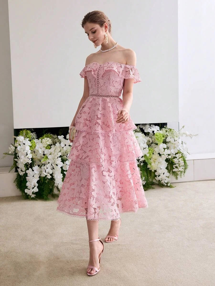 Soiréza LACE RUFFLE TRIM COCKTAIL DRESS
