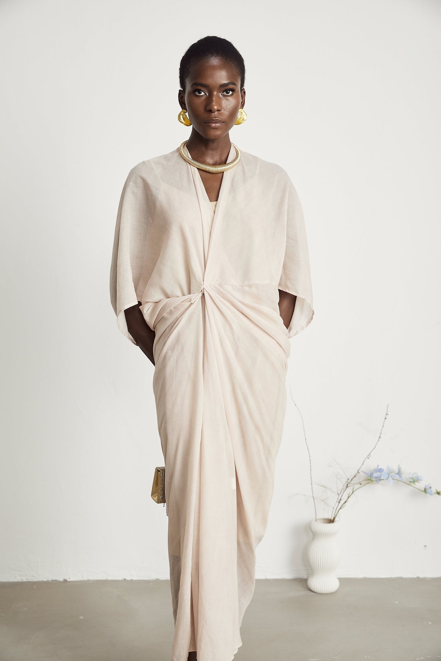 Solène semisheer Vneck midi dress