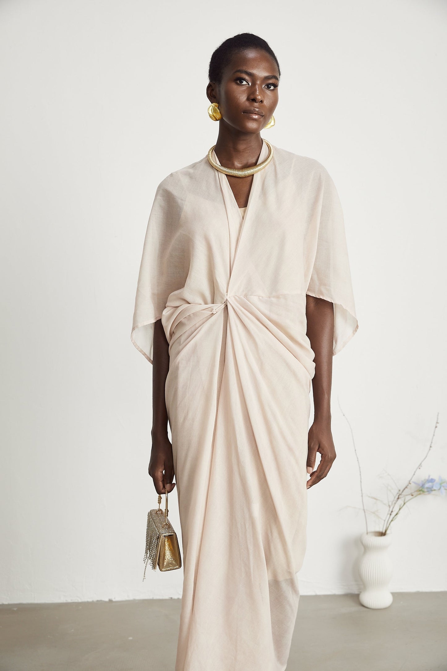Solène semisheer Vneck midi dress