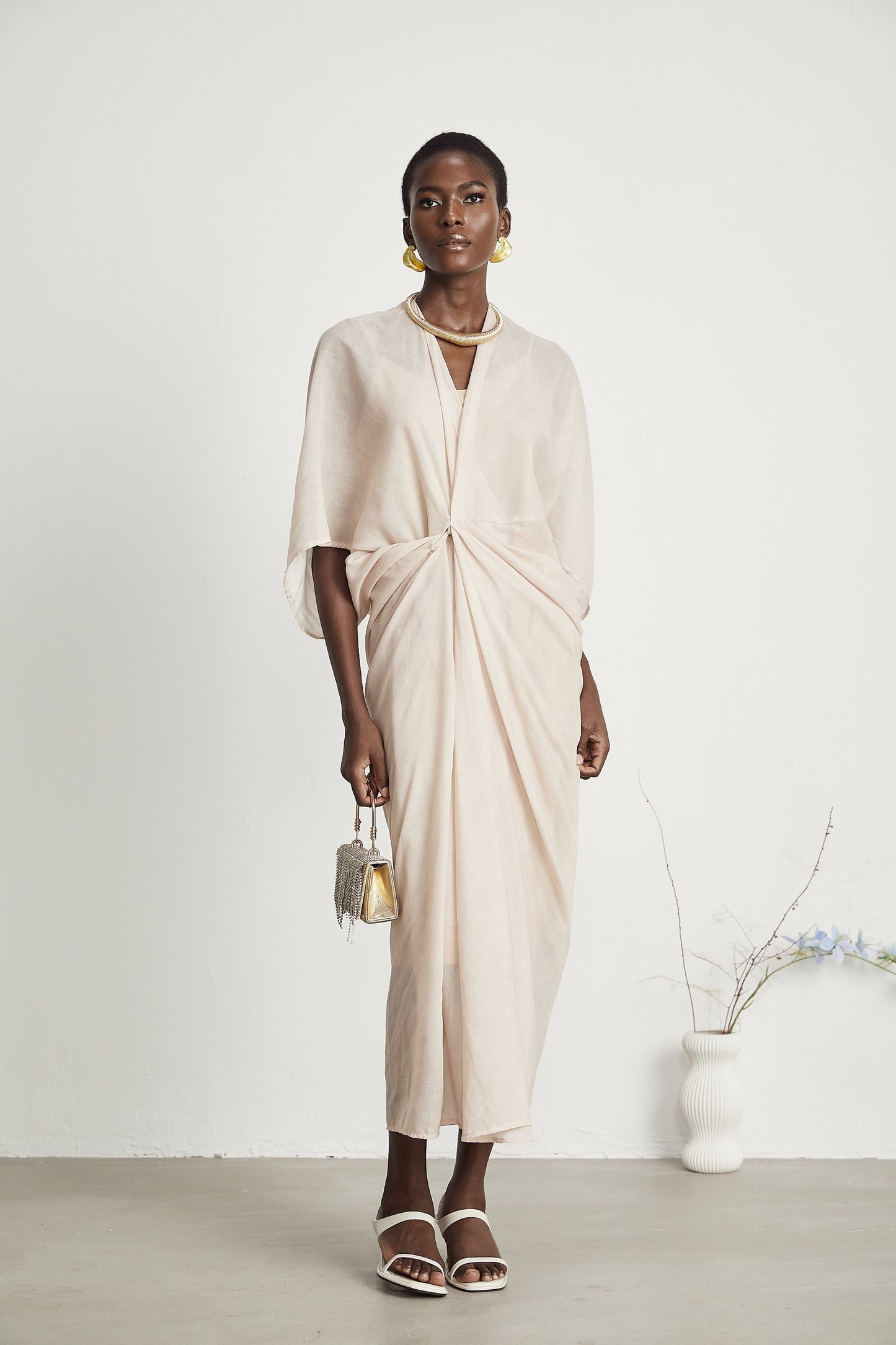 Solène semisheer Vneck midi dress
