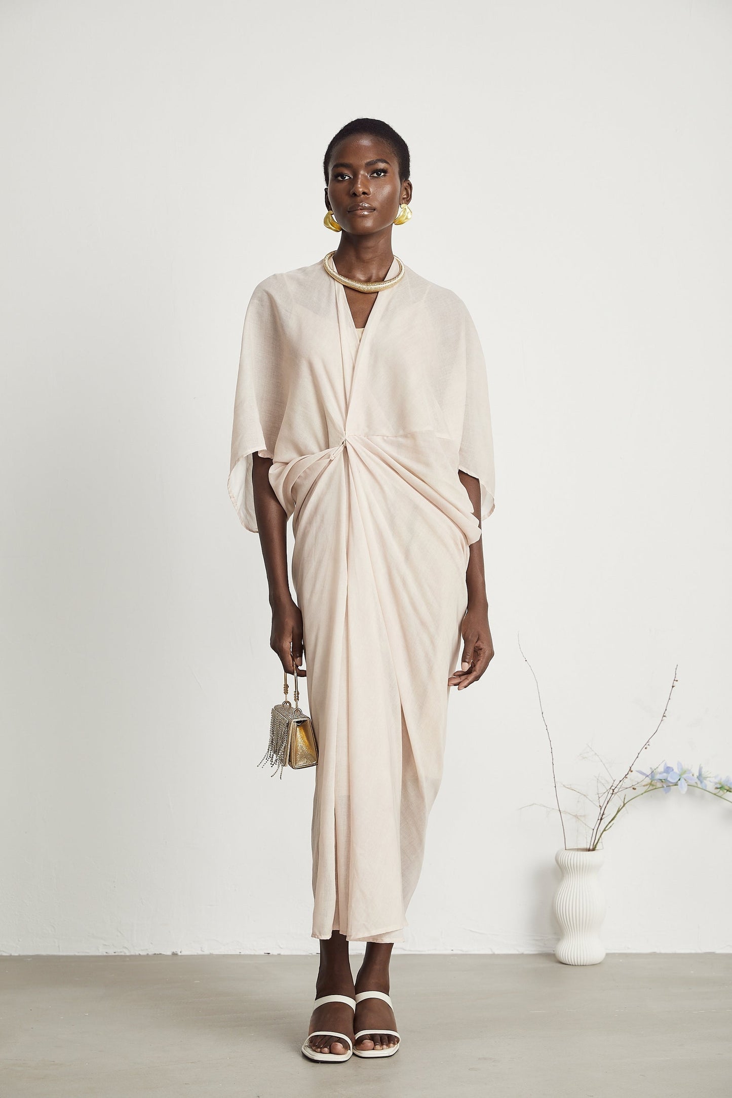 Solène semisheer Vneck midi dress