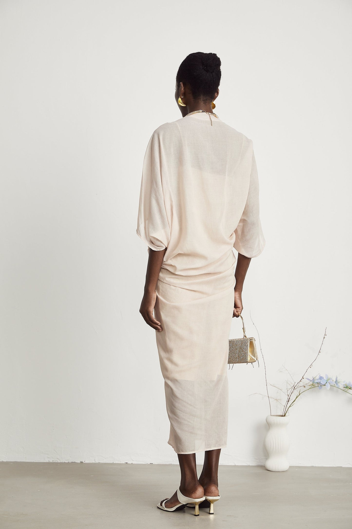 Solène semisheer Vneck midi dress