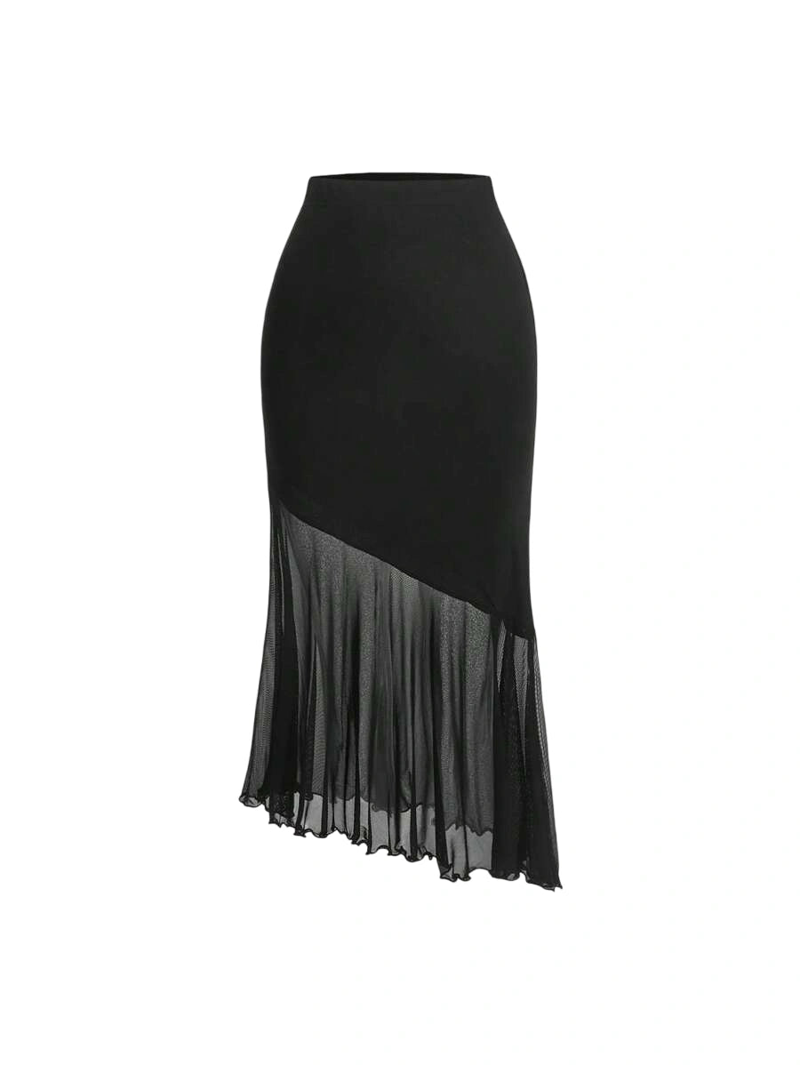 Solid Asymmetrical Hem Skirt