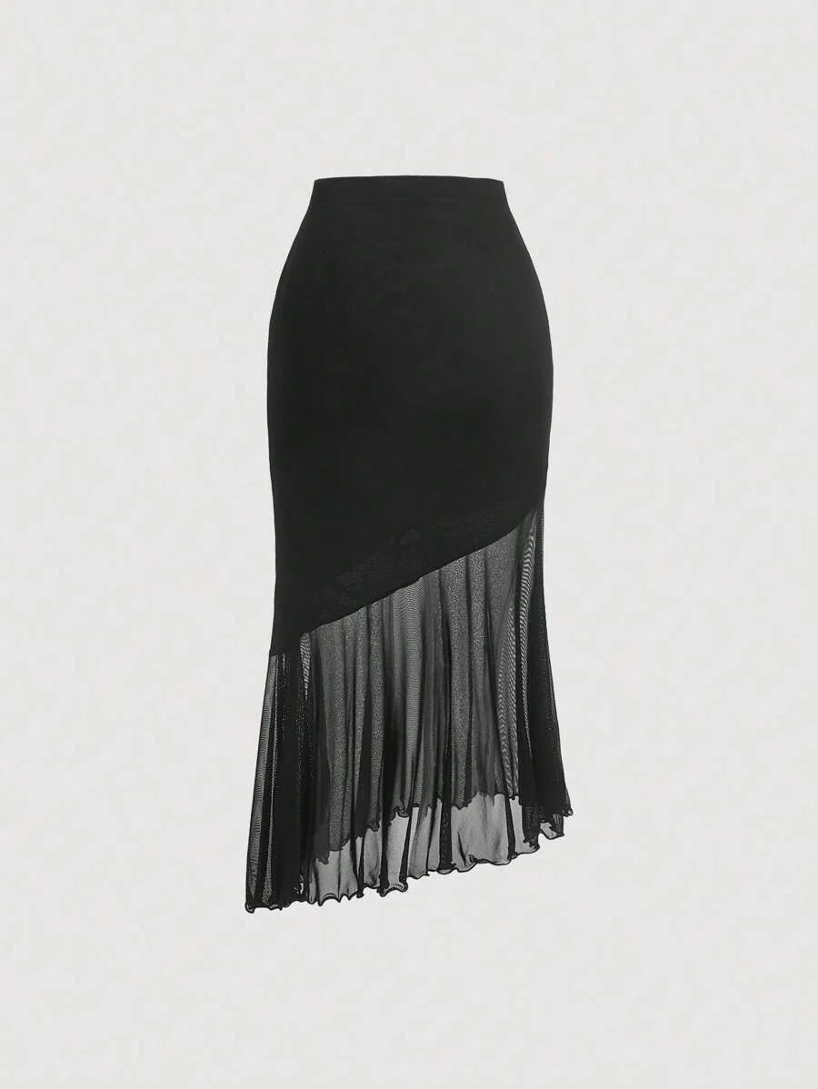 Solid Asymmetrical Hem Skirt