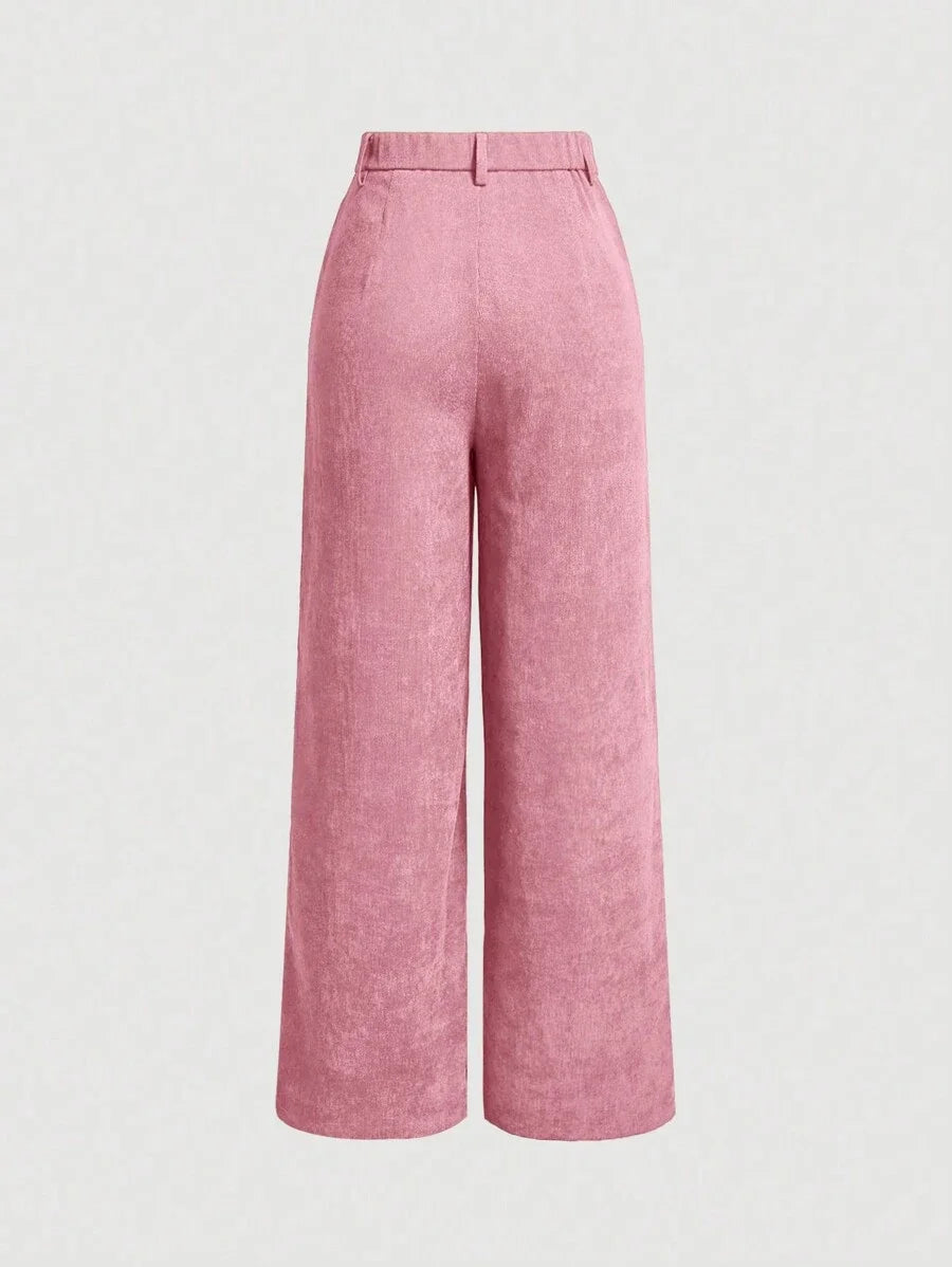 Solid Patch Pocket Corduroy Wide Leg Pink Spring Pants