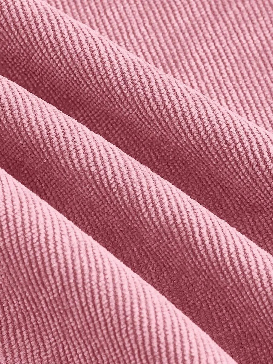 Solid Patch Pocket Corduroy Wide Leg Pink Spring Pants