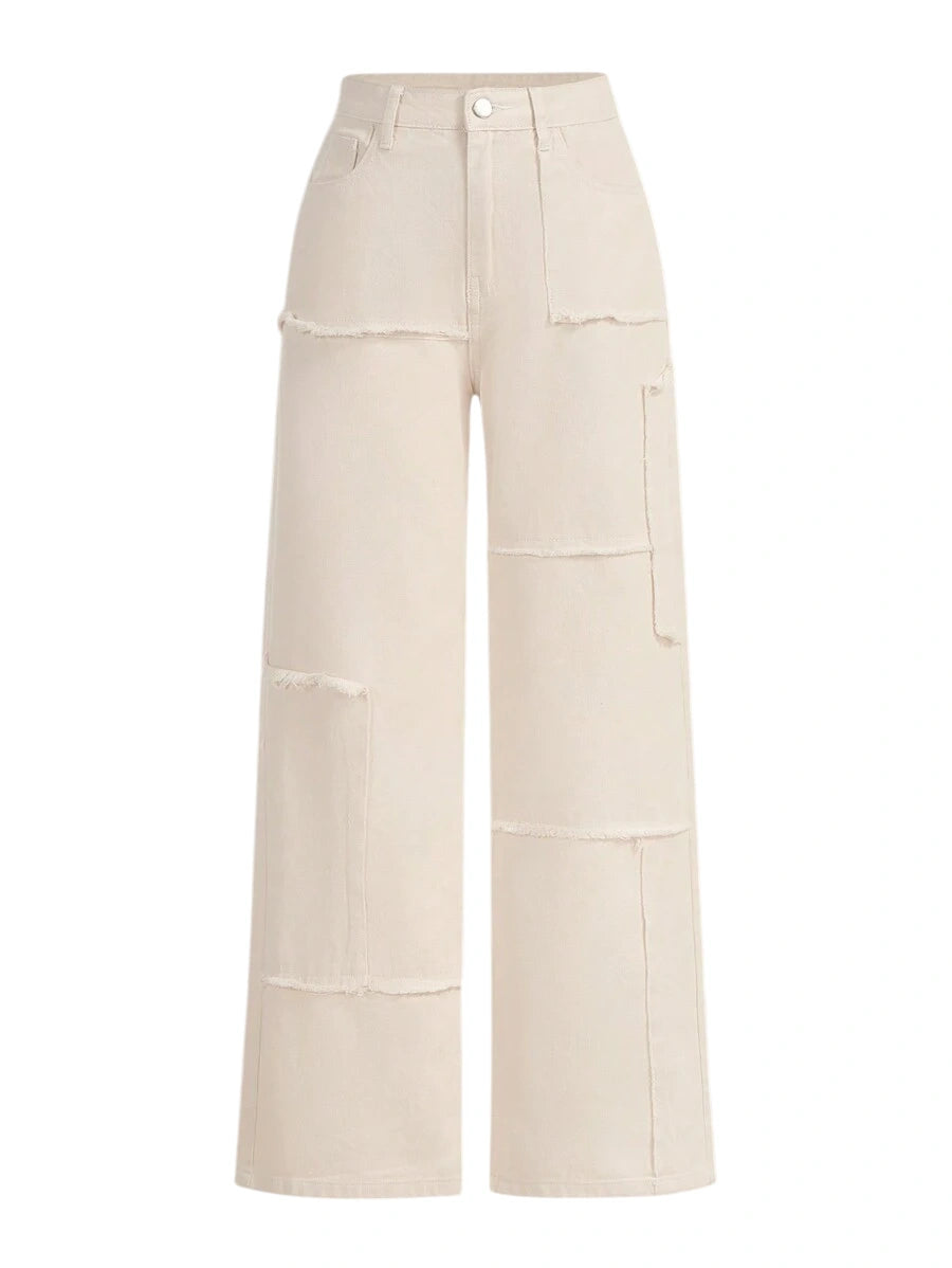 Solid Raw Trim Wide Leg Jeans