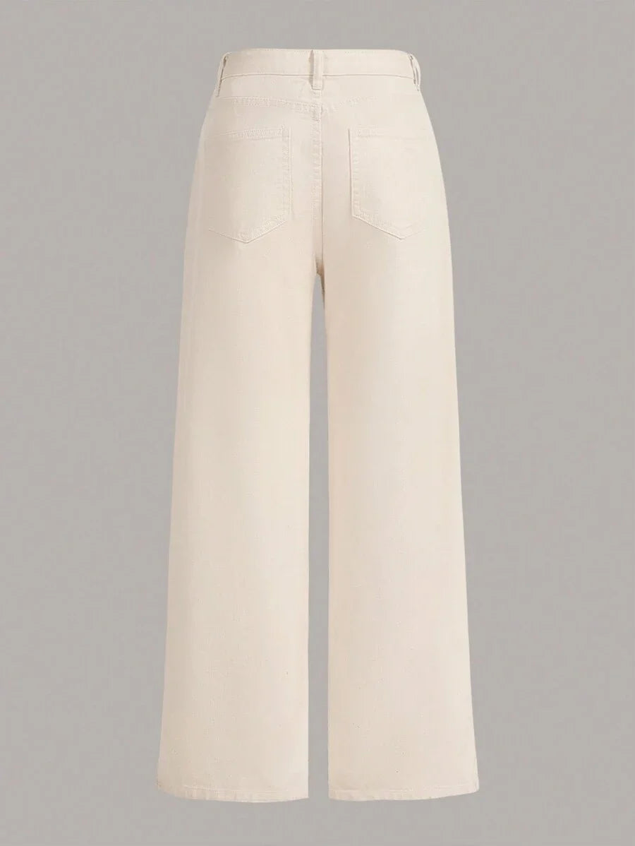 Solid Raw Trim Wide Leg Jeans