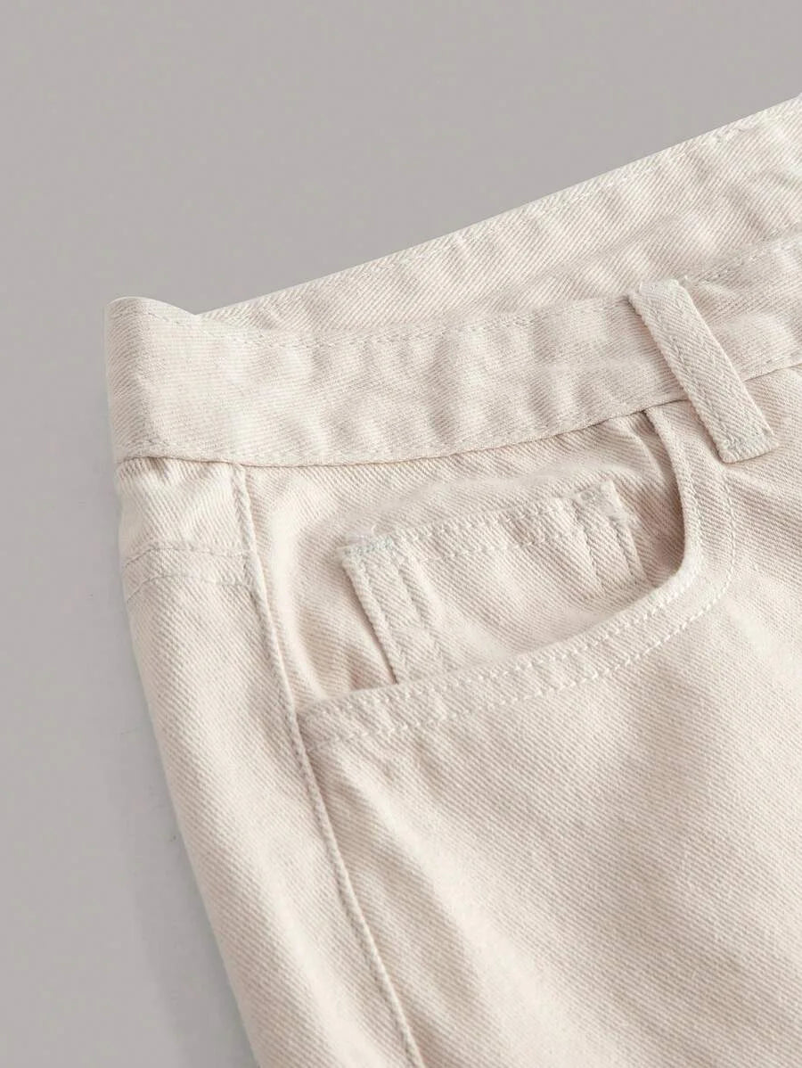 Solid Raw Trim Wide Leg Jeans