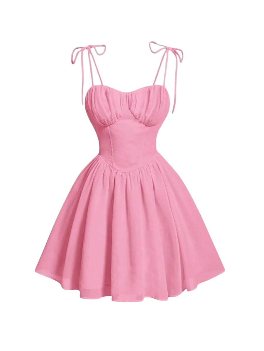 Solid Ruched Bust Cami Dress in Pink