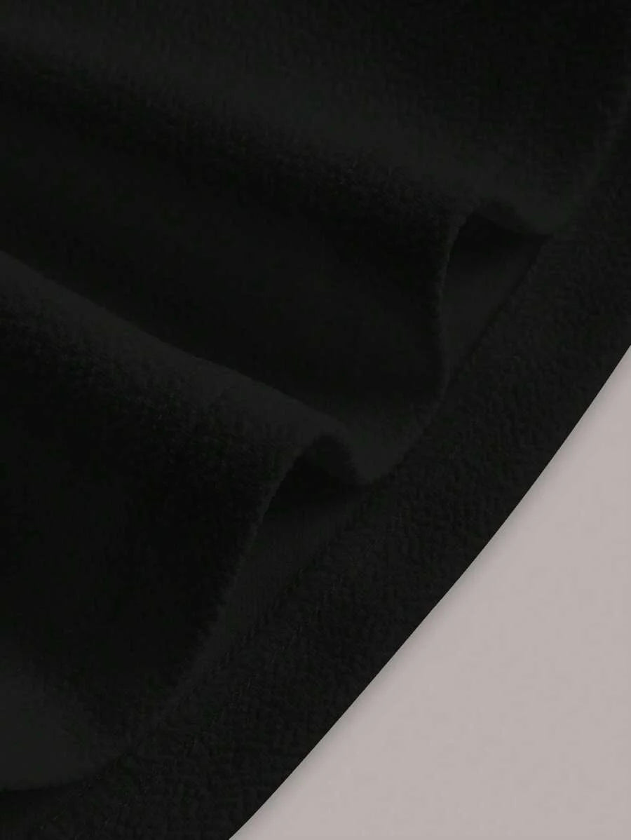 Solid Wide Waistband Ruffle Hem Black Mini Kirt