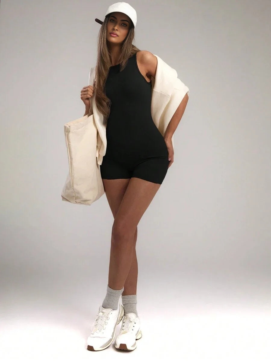 Sport Solid Color Sleeveless Tight Sports JumpsuitWomen Tennis Outfit Padel Racquetball Pickleball