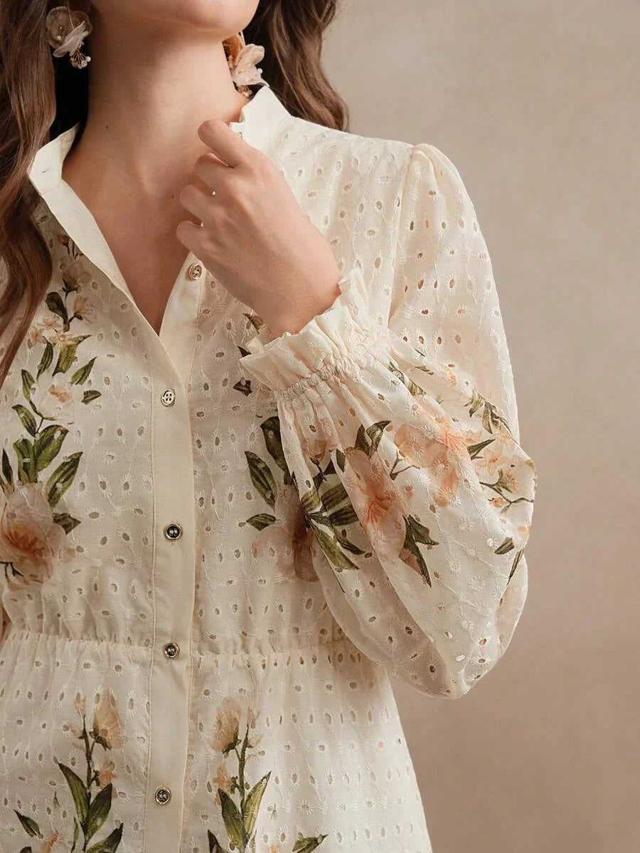 Spring amp Summer Elegant Beach Vacation Bohemian Printed Stand Collar MidLength Dress For Women