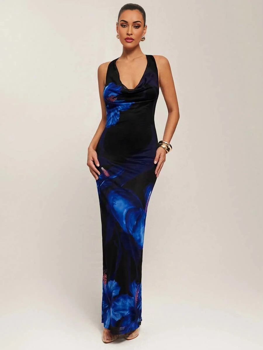 Spring And Summer Floral Print Backless Halter Maxi DressSummer Dresses For Women