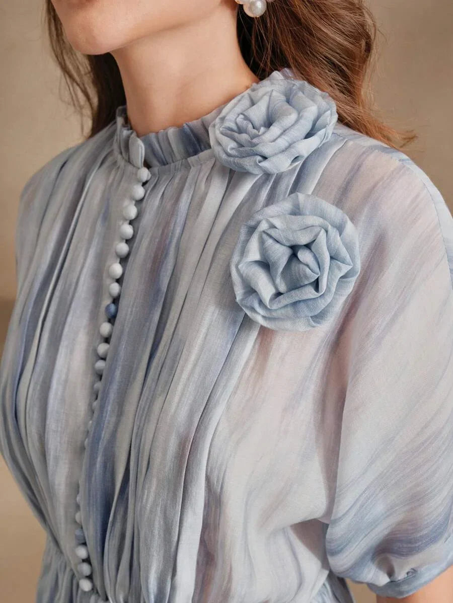 Spring Design Elegant Pleated Tie Dye Women Dress Dress Blouse