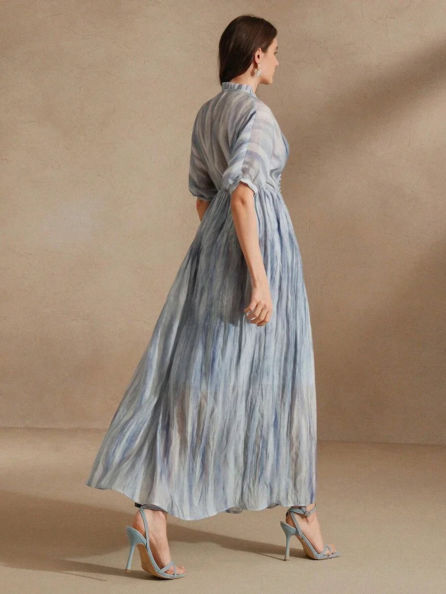 Spring Design Elegant Pleated Tie Dye Women Dress Dress Blouse
