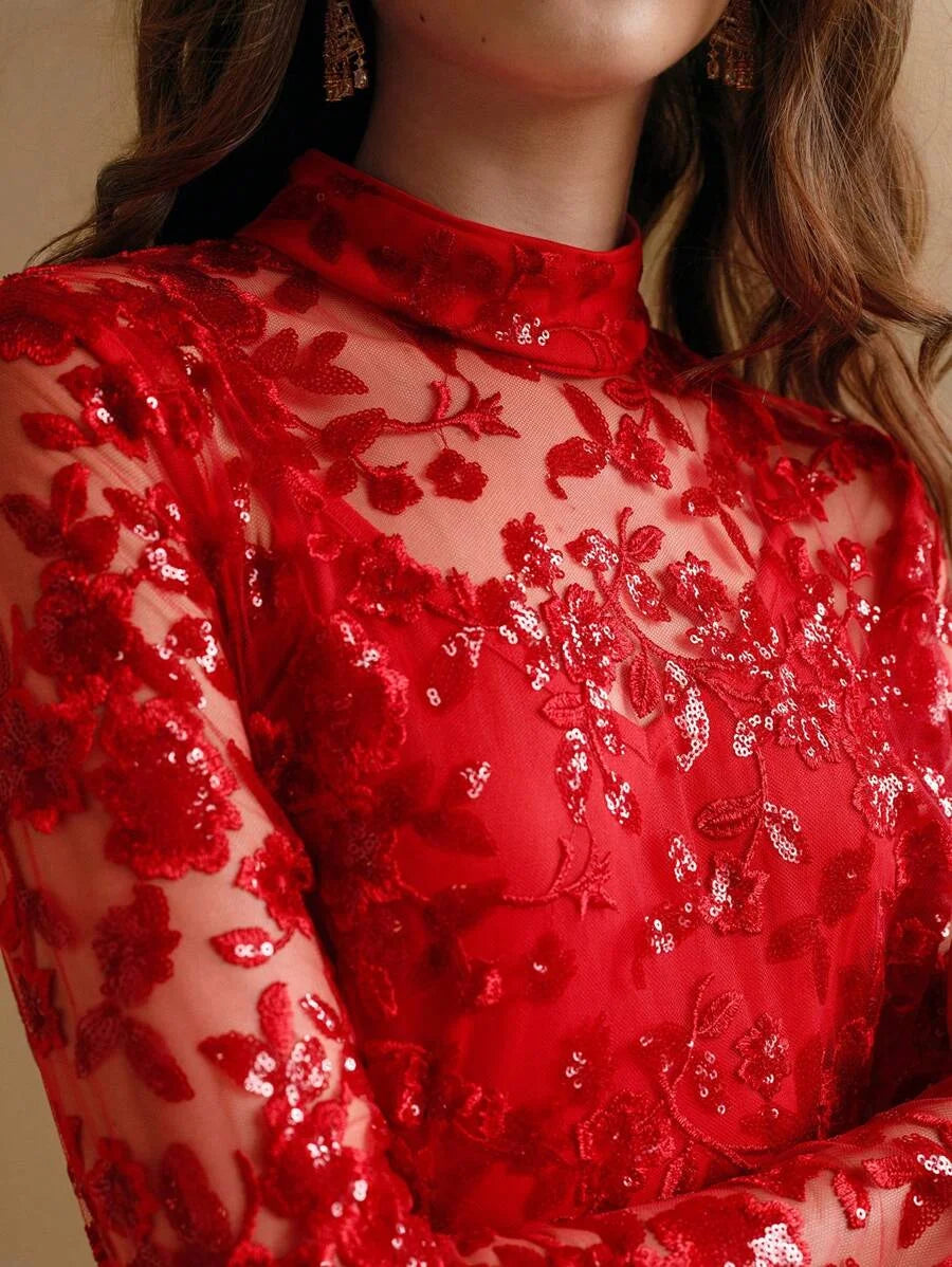 SpringSummer Womens VNeck Lace Embroidery Floral Cinched Waist Lantern Sleeve Dress