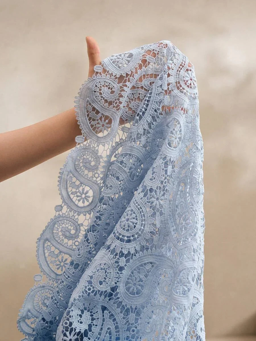 SpringSummer Womens VNeck Lace Embroidery Floral Cinched Waist Lantern Sleeve Dress