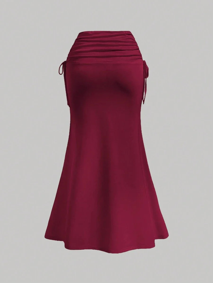 Summer Elegant High Waisted Side Drawstring Ruched Hem Fish Tail Skirt