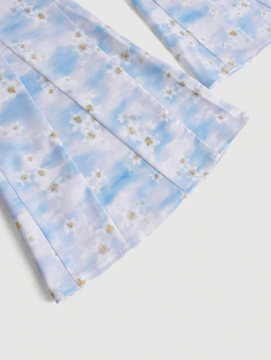 Summer Floral Printed Flare Pants For Women