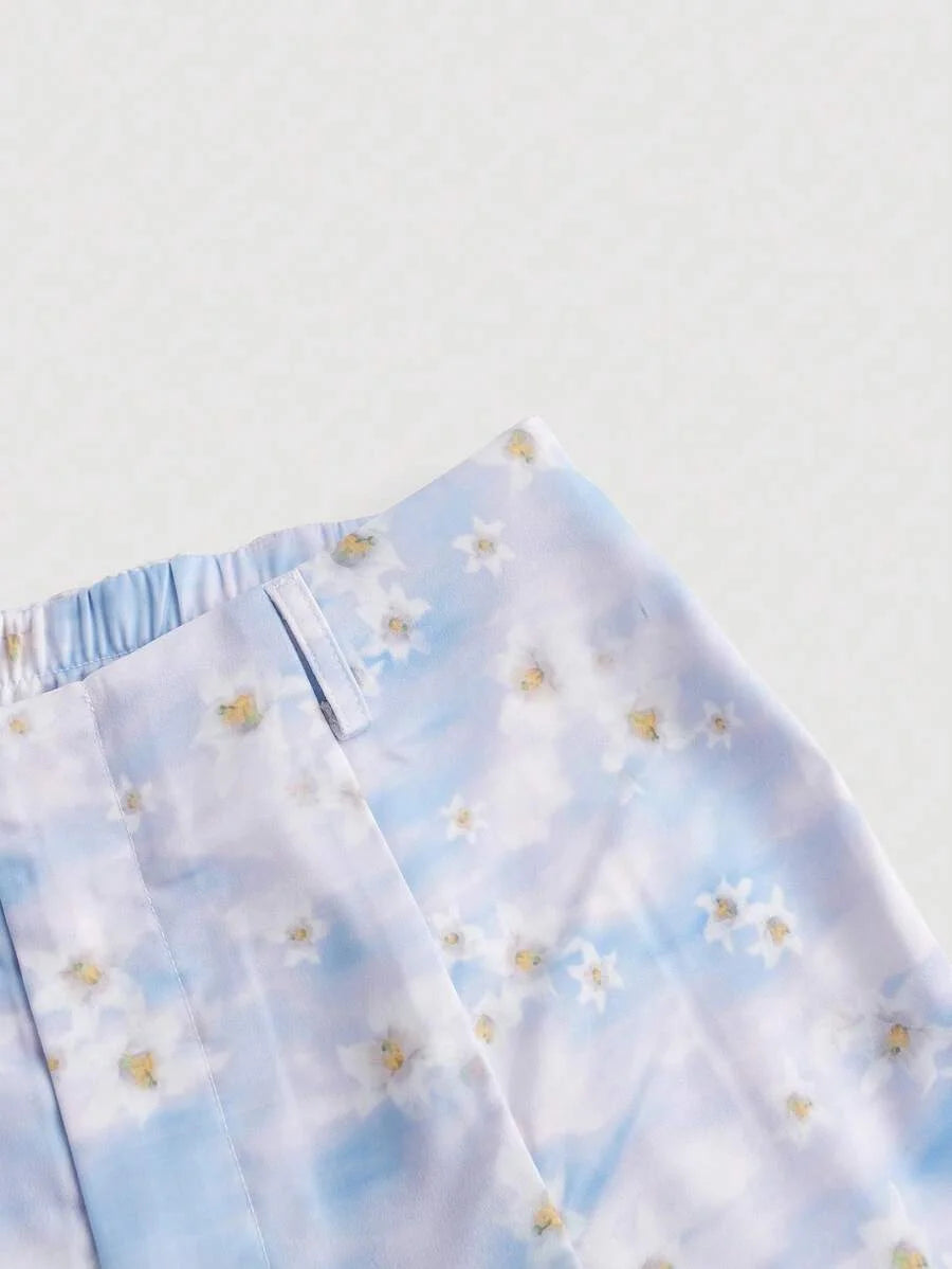 Summer Floral Printed Flare Pants For Women