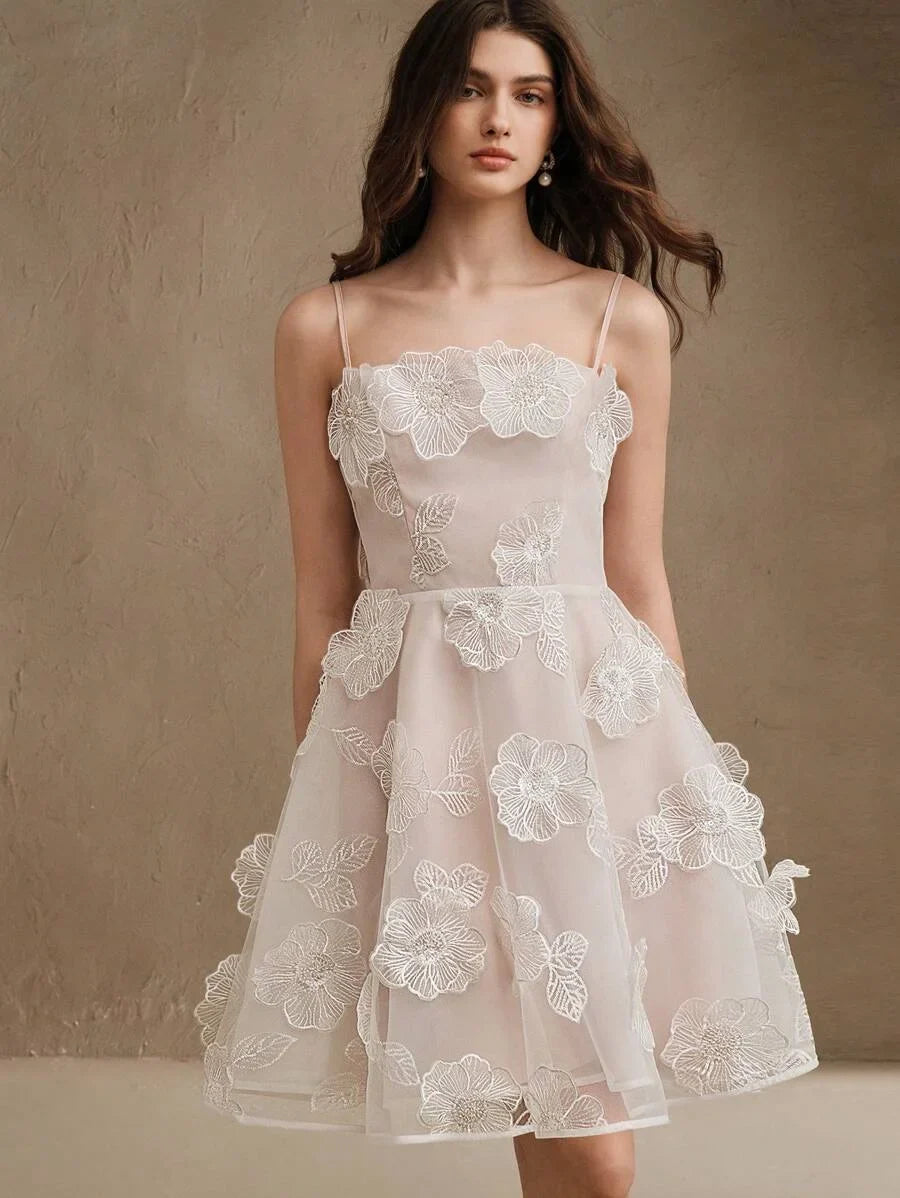 Summer Holiday Casual Festival Vacation Holiday Elegant Embroidered Floral Beaded White Organza