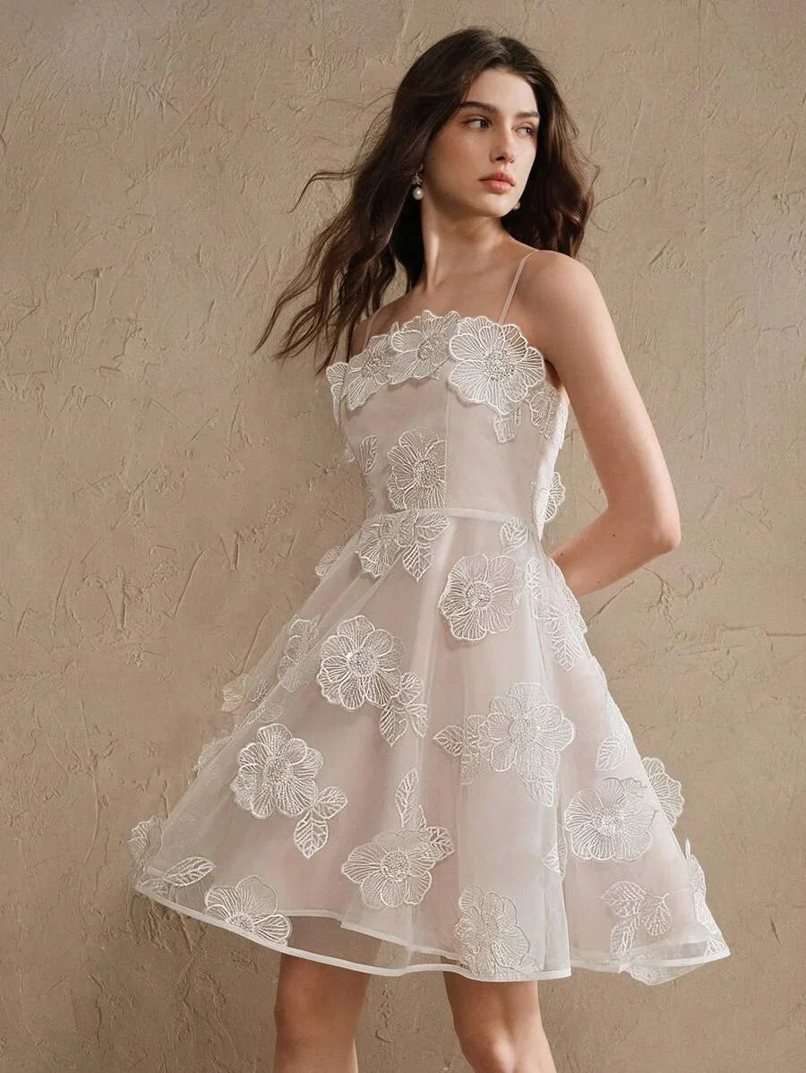 Summer Holiday Casual Festival Vacation Holiday Elegant Embroidered Floral Beaded White Organza