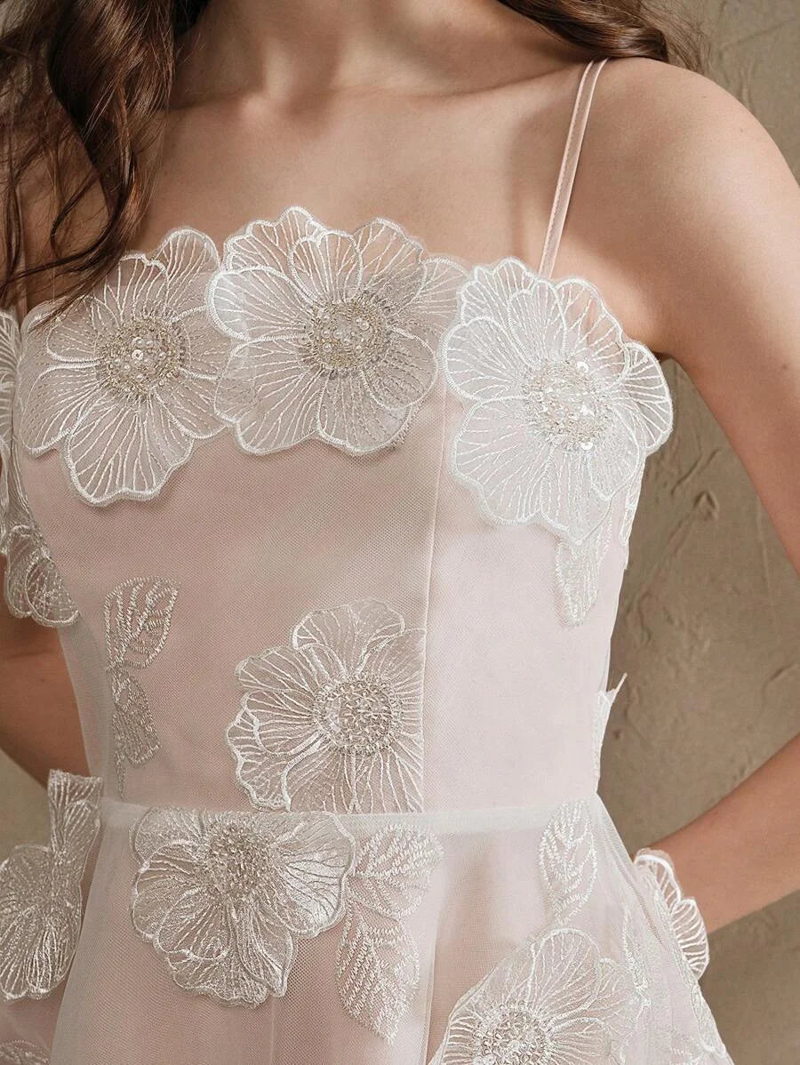 Summer Holiday Casual Festival Vacation Holiday Elegant Embroidered Floral Beaded White Organza