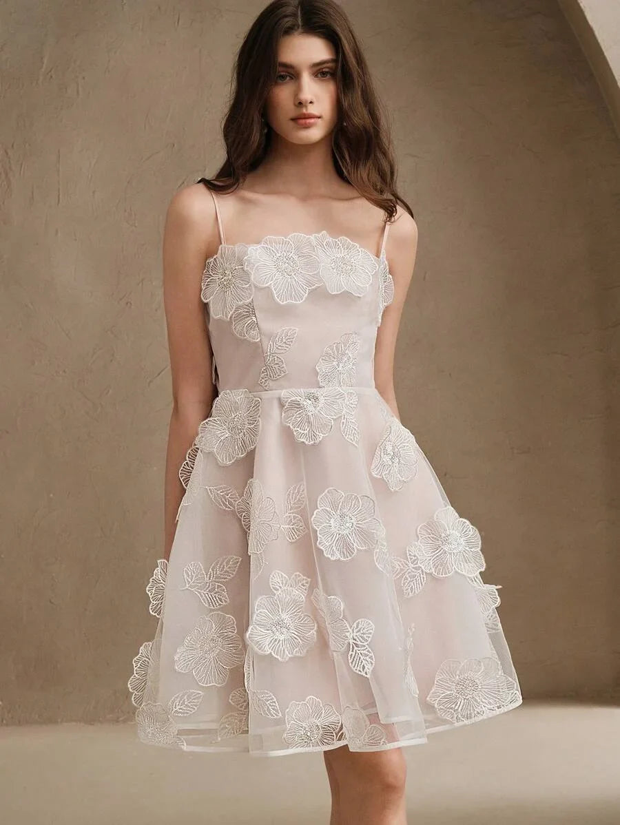 Summer Holiday Casual Festival Vacation Holiday Elegant Embroidered Floral Beaded White Organza