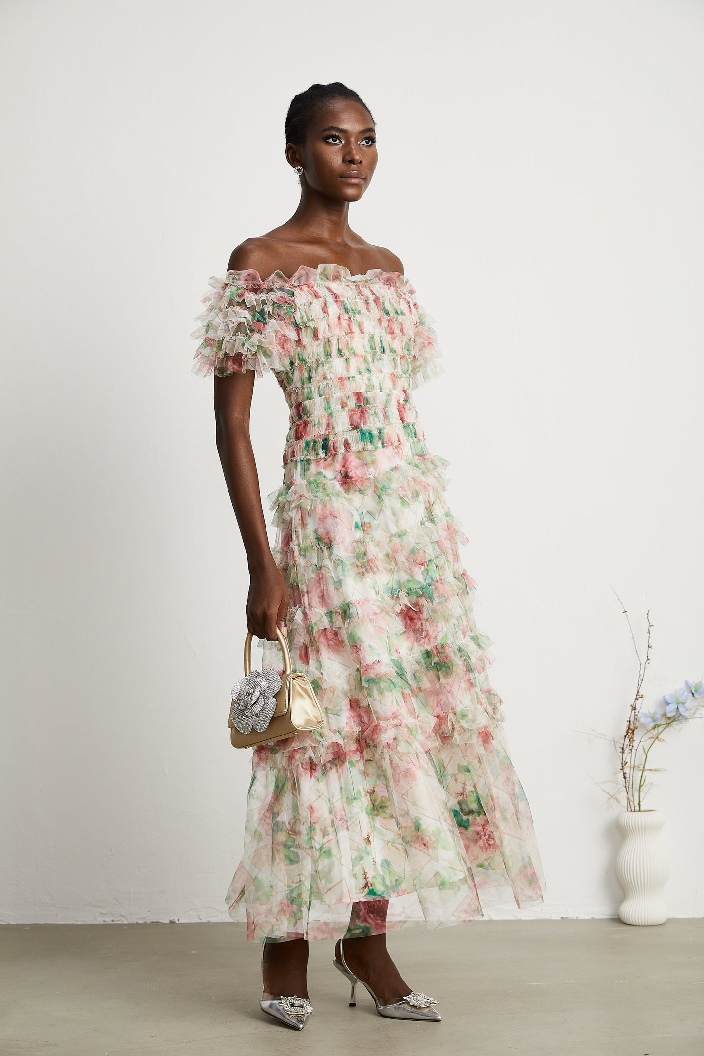 Suzette floralprint tiered midi dress