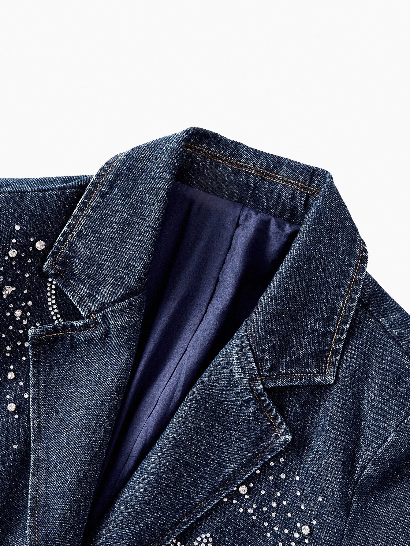 SWSmiley x MOTF PREMIUM LAPEL COLLAR RHINESTONE DETAIL WASHED DENIM COAT