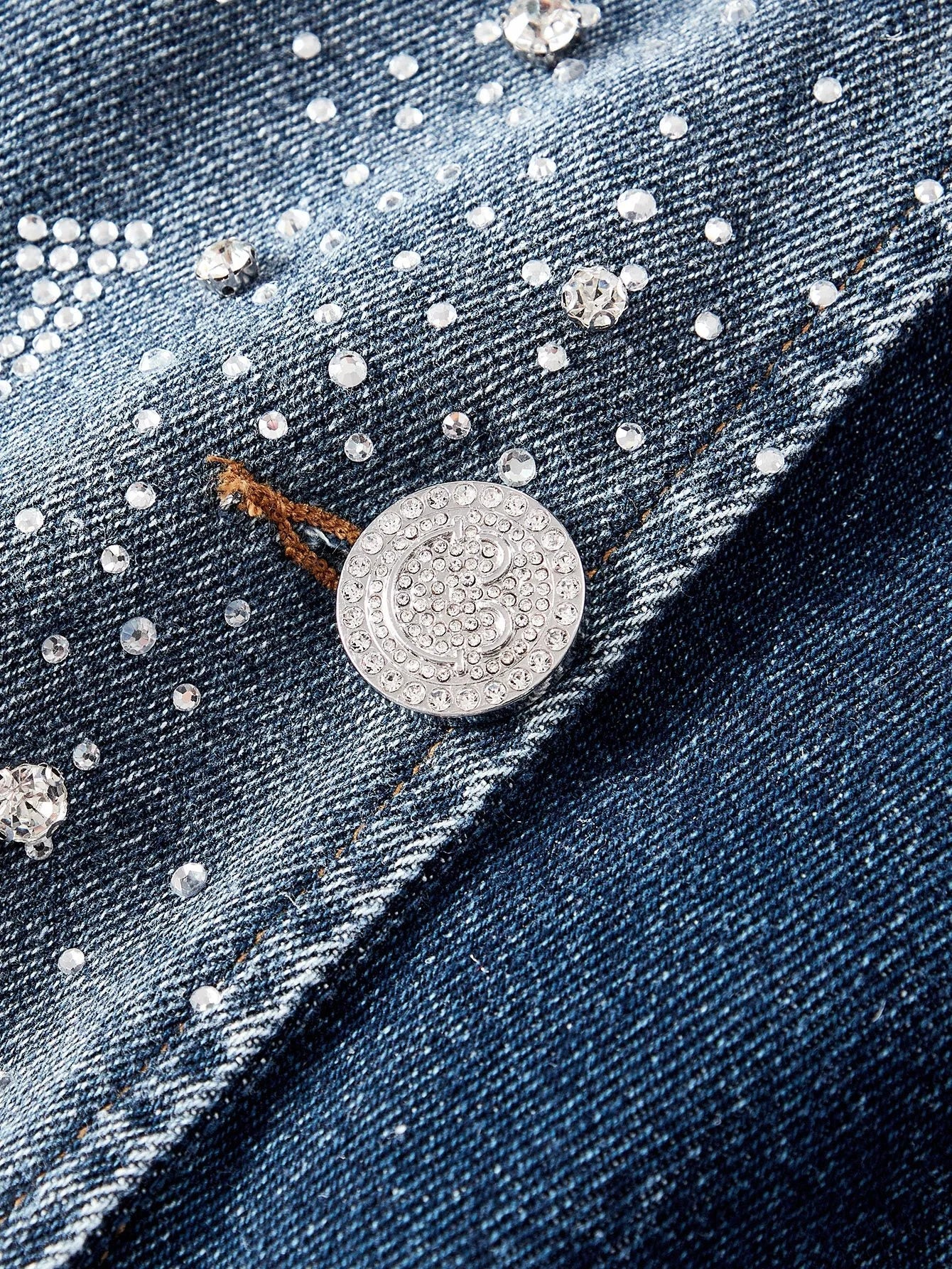 SWSmiley x MOTF PREMIUM LAPEL COLLAR RHINESTONE DETAIL WASHED DENIM COAT