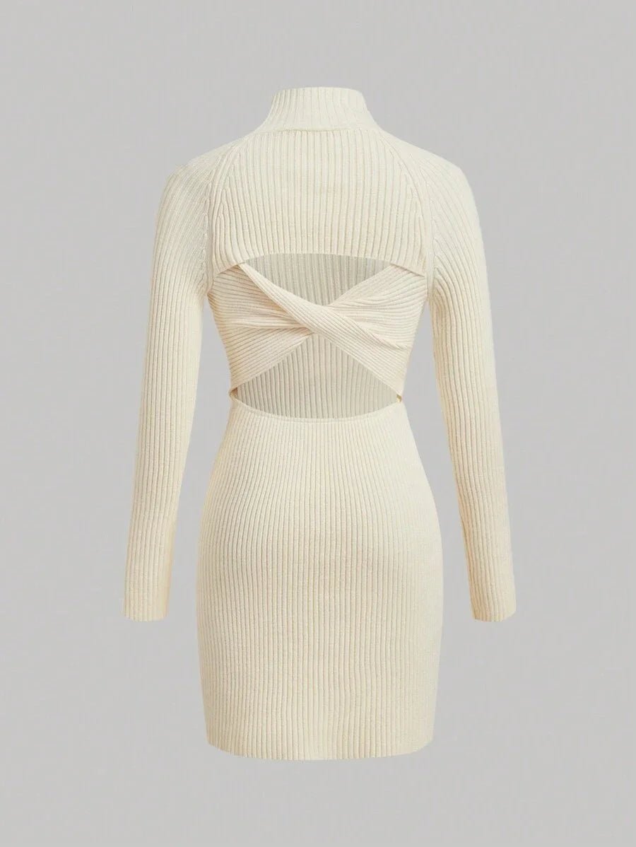 Teresa Knitwear Ribbed Sweater Dress with Unique Texture in Apricot - XS