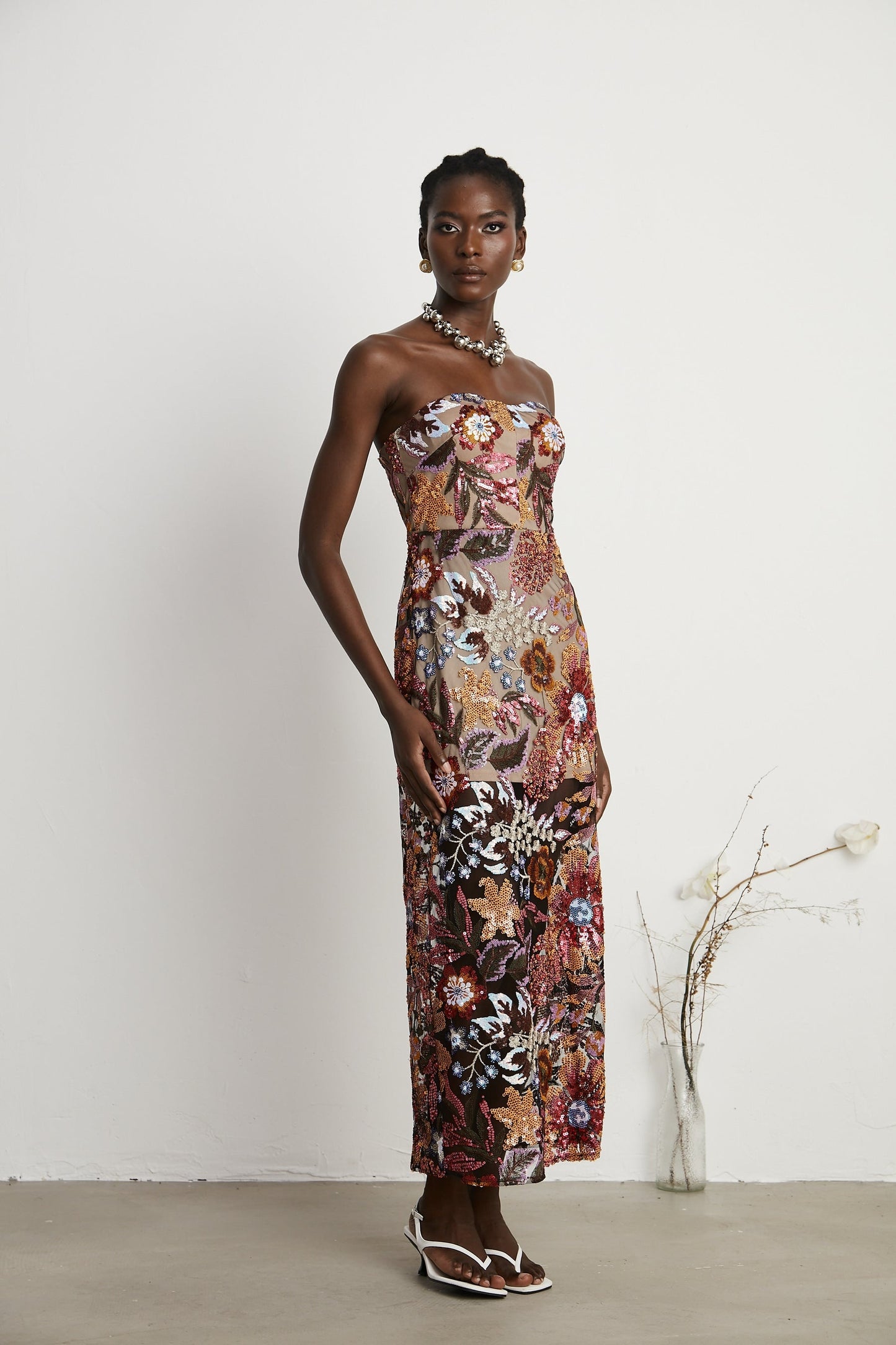 Thérèse sequinembellished embroidered floral colorful midi dress